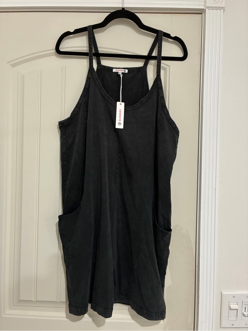 Sundry Black Sleeveless Cotton Romper with Pockets